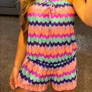 Vintage Victoria's Secret Tube Top Romper / Beach Cover Up Chevron Print
